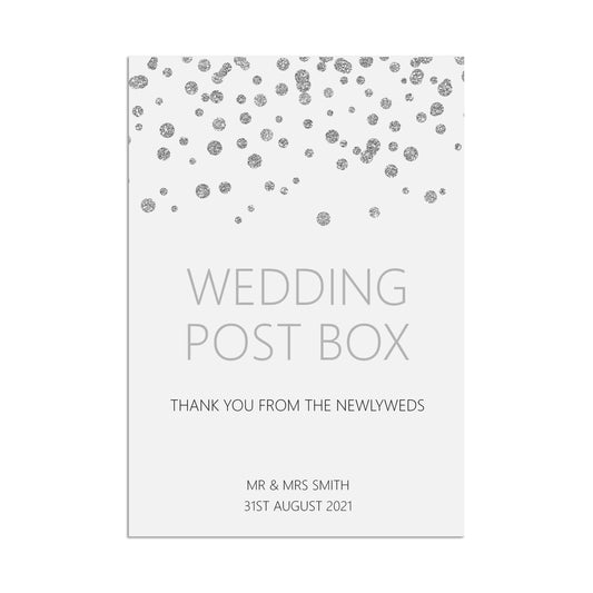 Wedding Sign - Wedding Post Box Sign, Personalised Silver A5, A4 Or A3 Sign