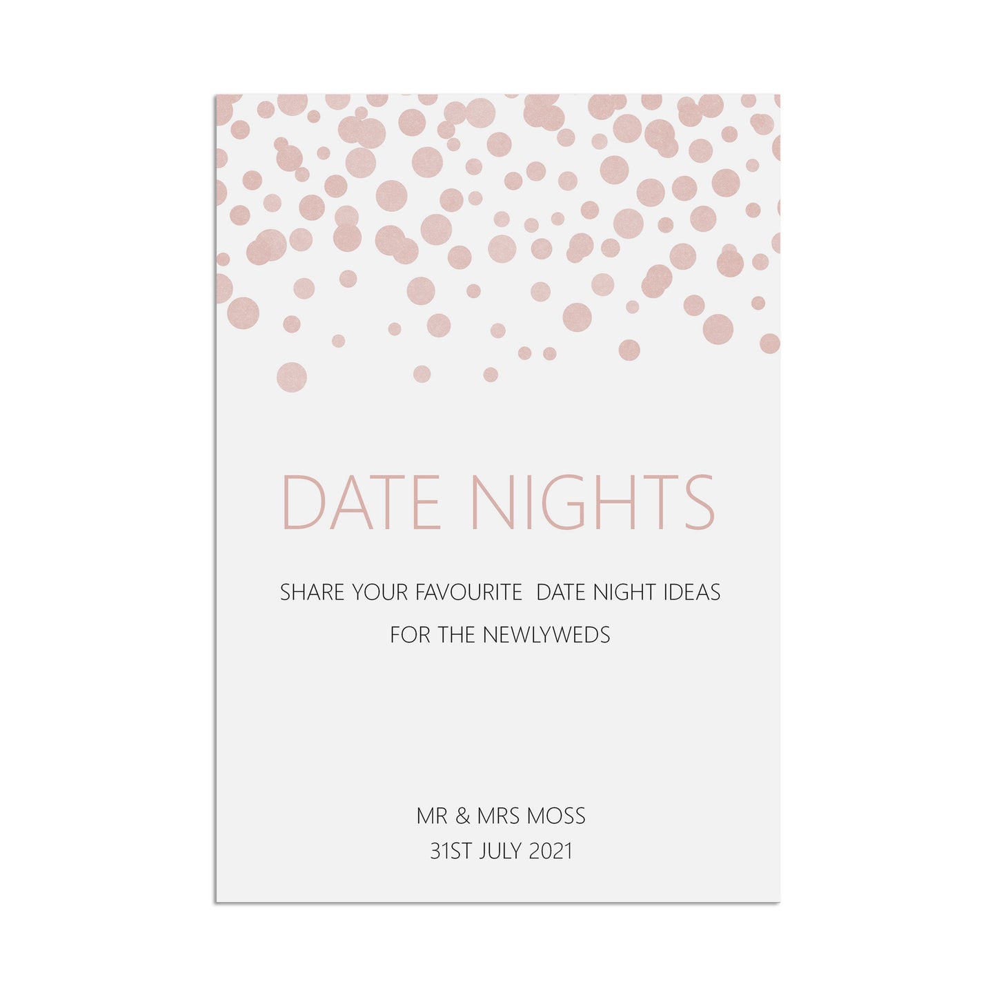 Wedding Sign - Date Night Ideas , Blush Confetti Personalised A5, A4, Or A3