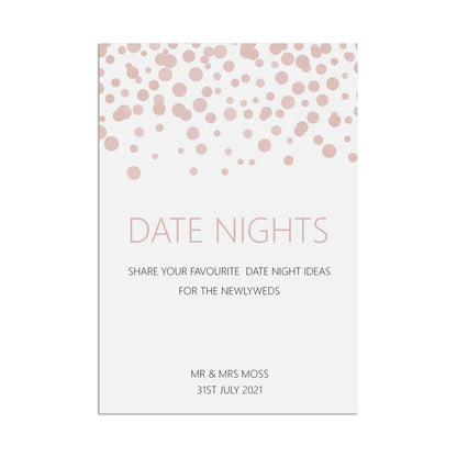 Wedding Sign - Date Night Ideas , Blush Confetti Personalised A5, A4, Or A3