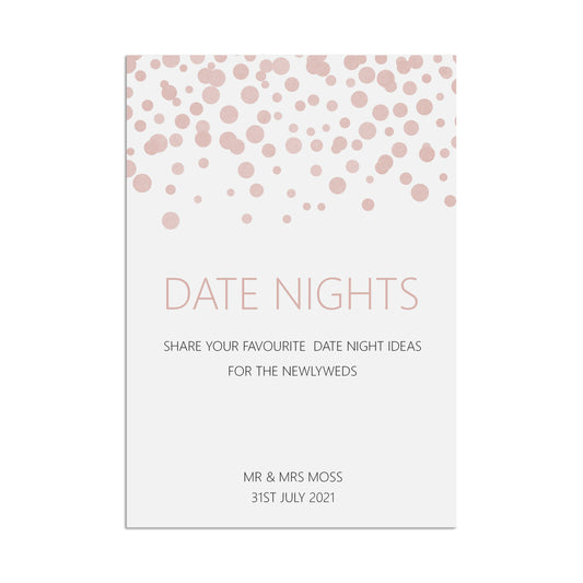 Wedding Sign - Date Night Ideas , Blush Confetti Personalised A5, A4, Or A3