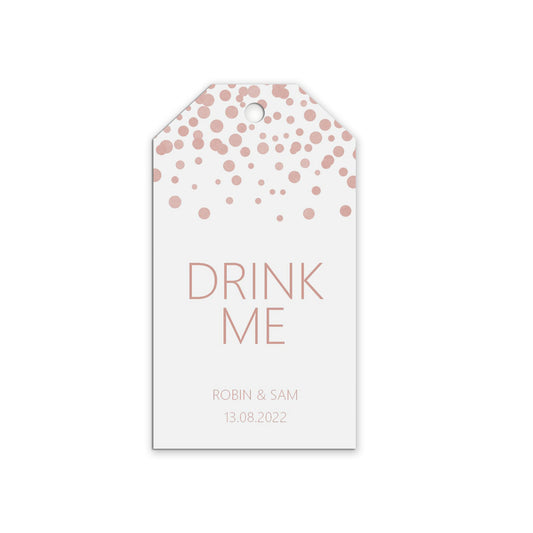 Drink Me Wedding Gift Tag, Blush Confetti Personalised Pack Of 10