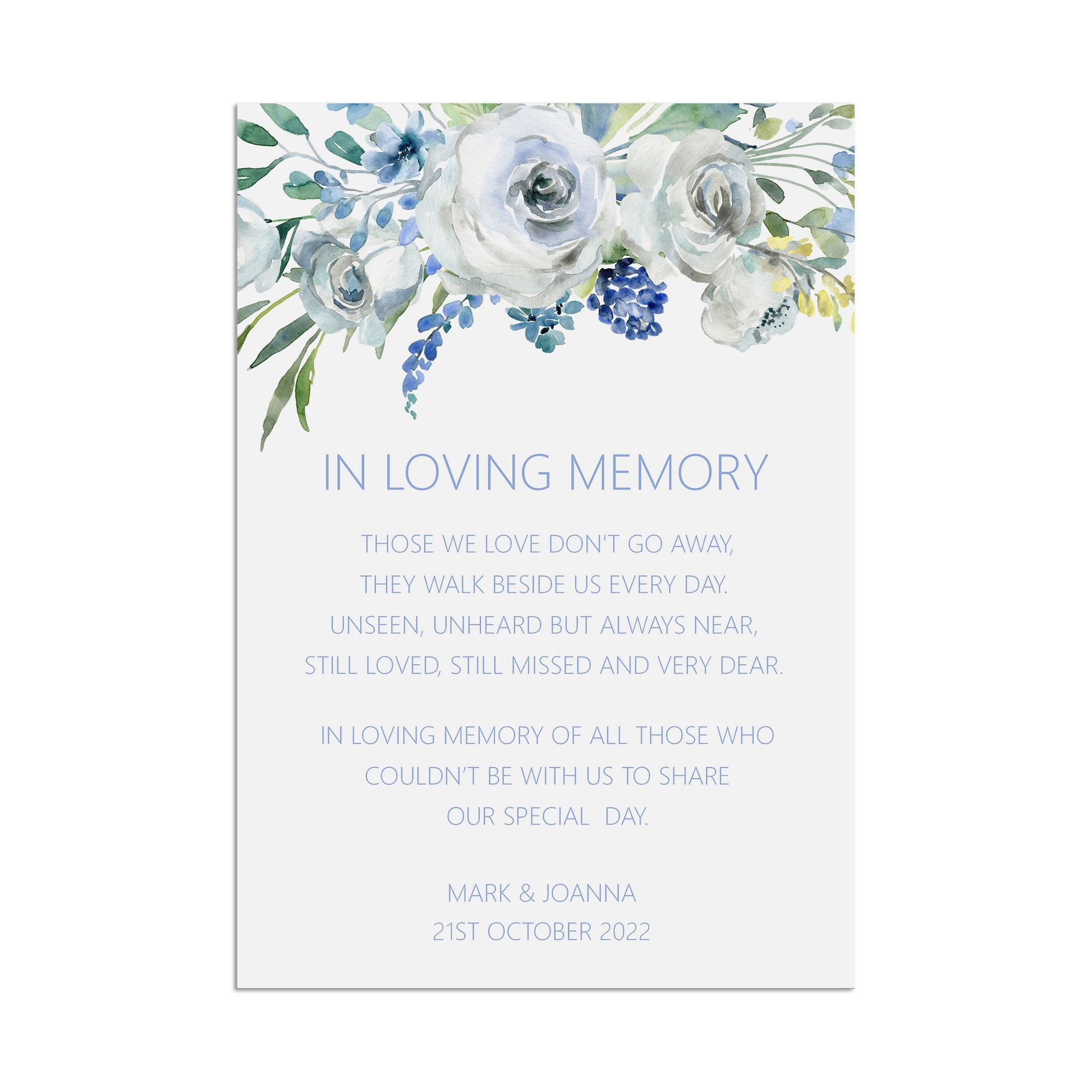 Loving Memory Remembrance Wedding Sign - Blue Floral