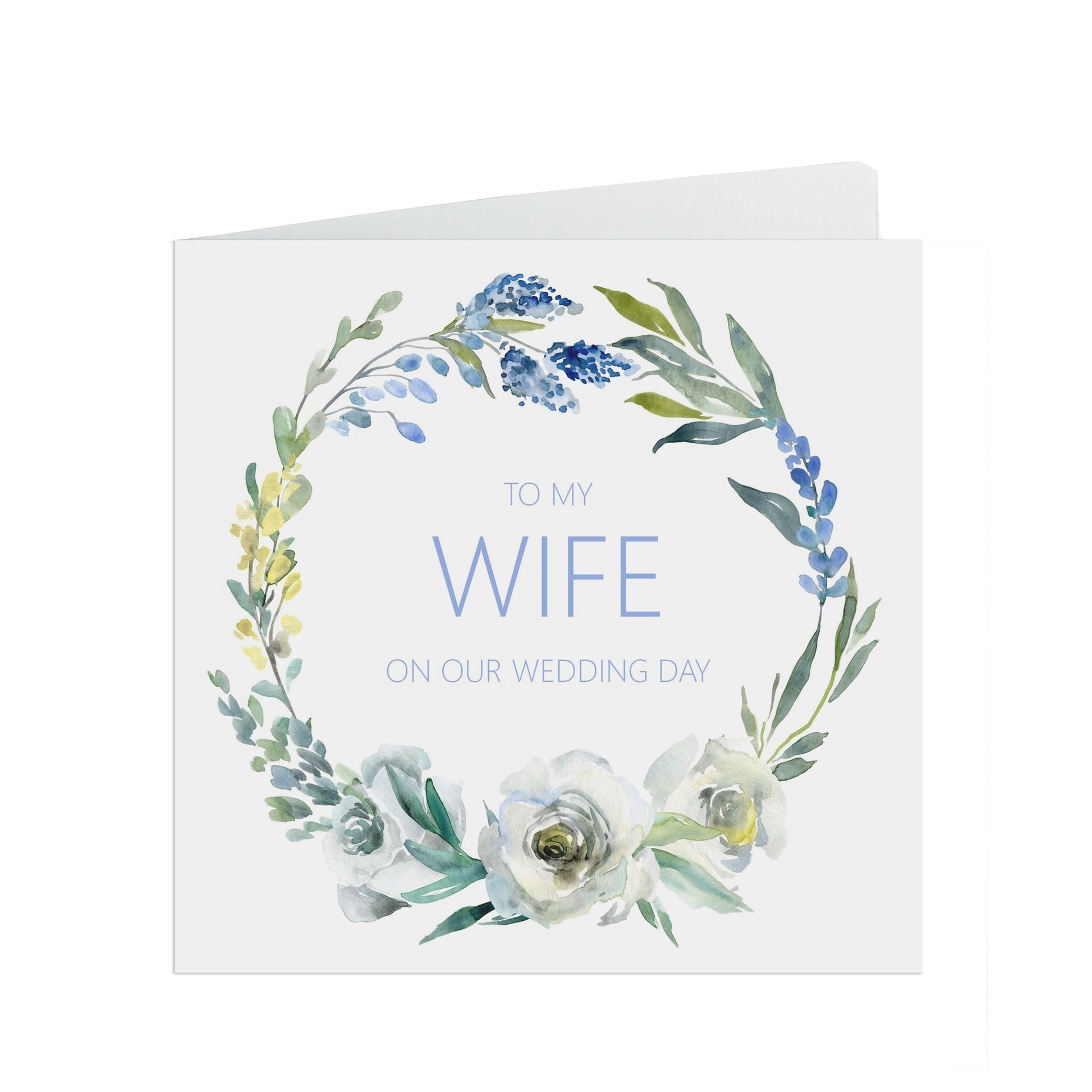 Wife Wedding Day Card - Blue Floral