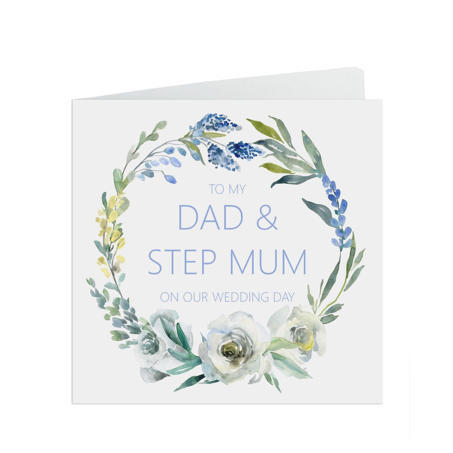Dad and Step Mum On My Wedding Day Card - Blue Floral
