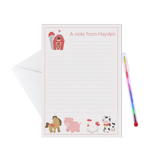 Farm Animals Personalised Letter Writing Set - A5 Pack Of 15 Sheets & Envelopes