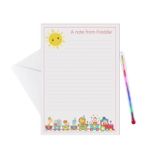 Circus Train Personalised Letter Writing Set - A5 Pack Of 15 Sheets & Envelopes