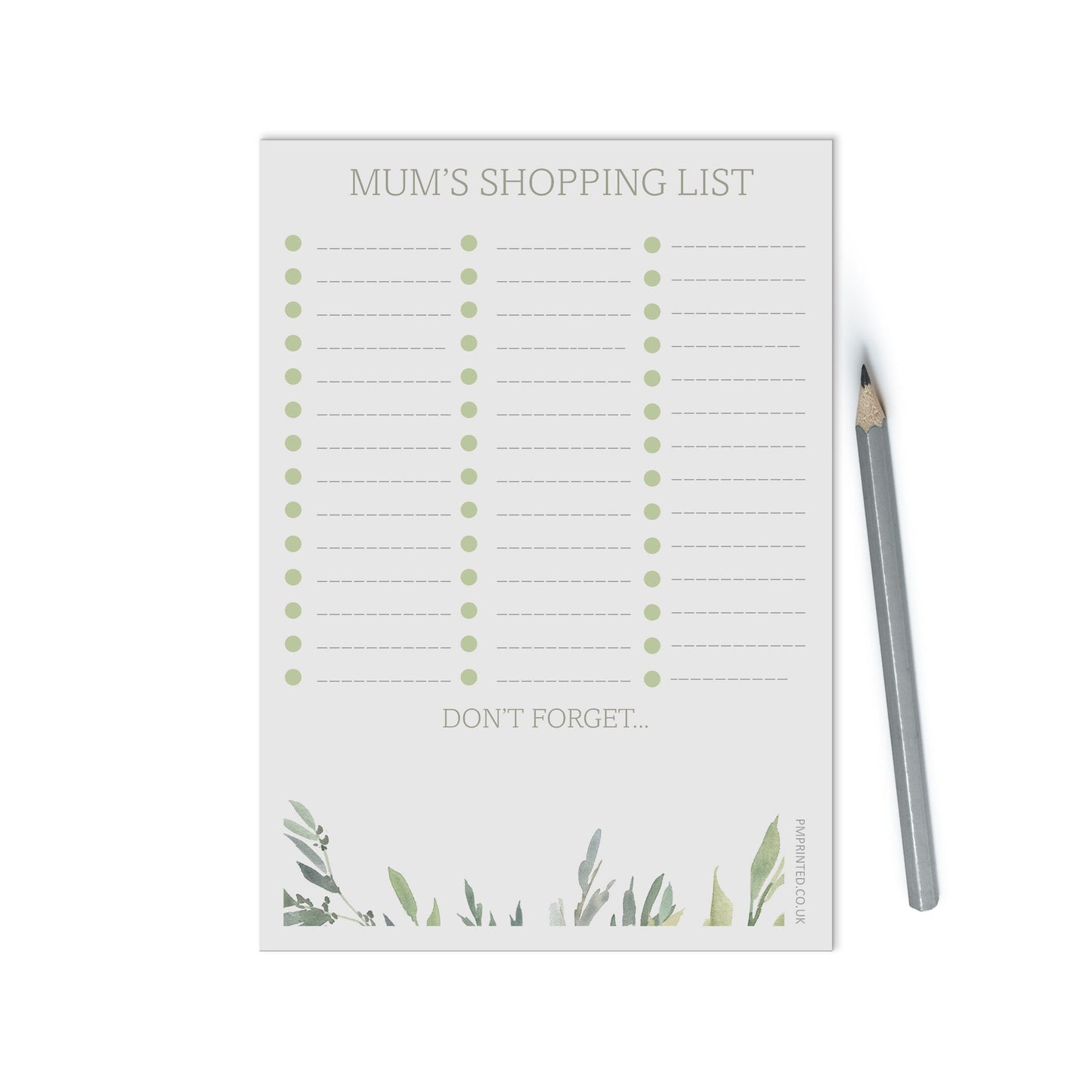 Shopping list Notepad, Personalised A5 with 50 tear off pages, Groceries Planning Greenery Design - PMPrinted