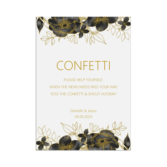 Black & Gold Confetti Wedding Sign - 3 Sizes Available