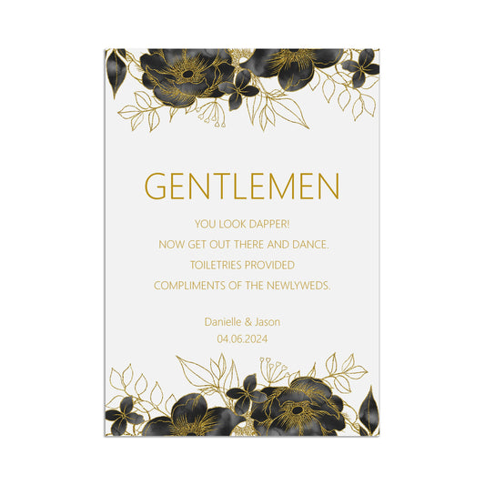 Black & Gold Gentlemen Toiletries Wedding Sign - 3 Sizes Available
