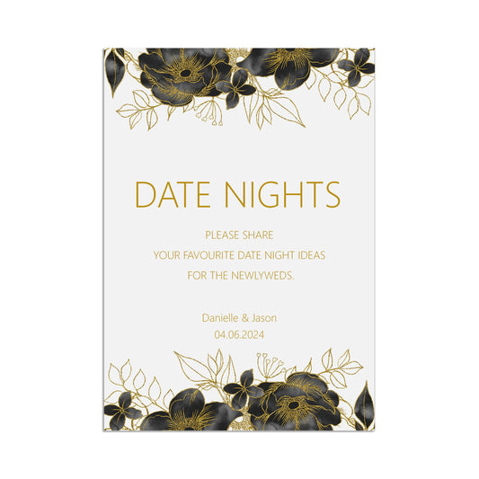 Black & Gold Date Night Ideas Wedding Sign - 3 Sizes Available