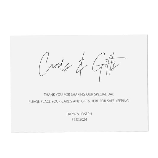 Cards and Gifts Wedding Sign Personalised Black & White A5, A4 Or A3 Sign