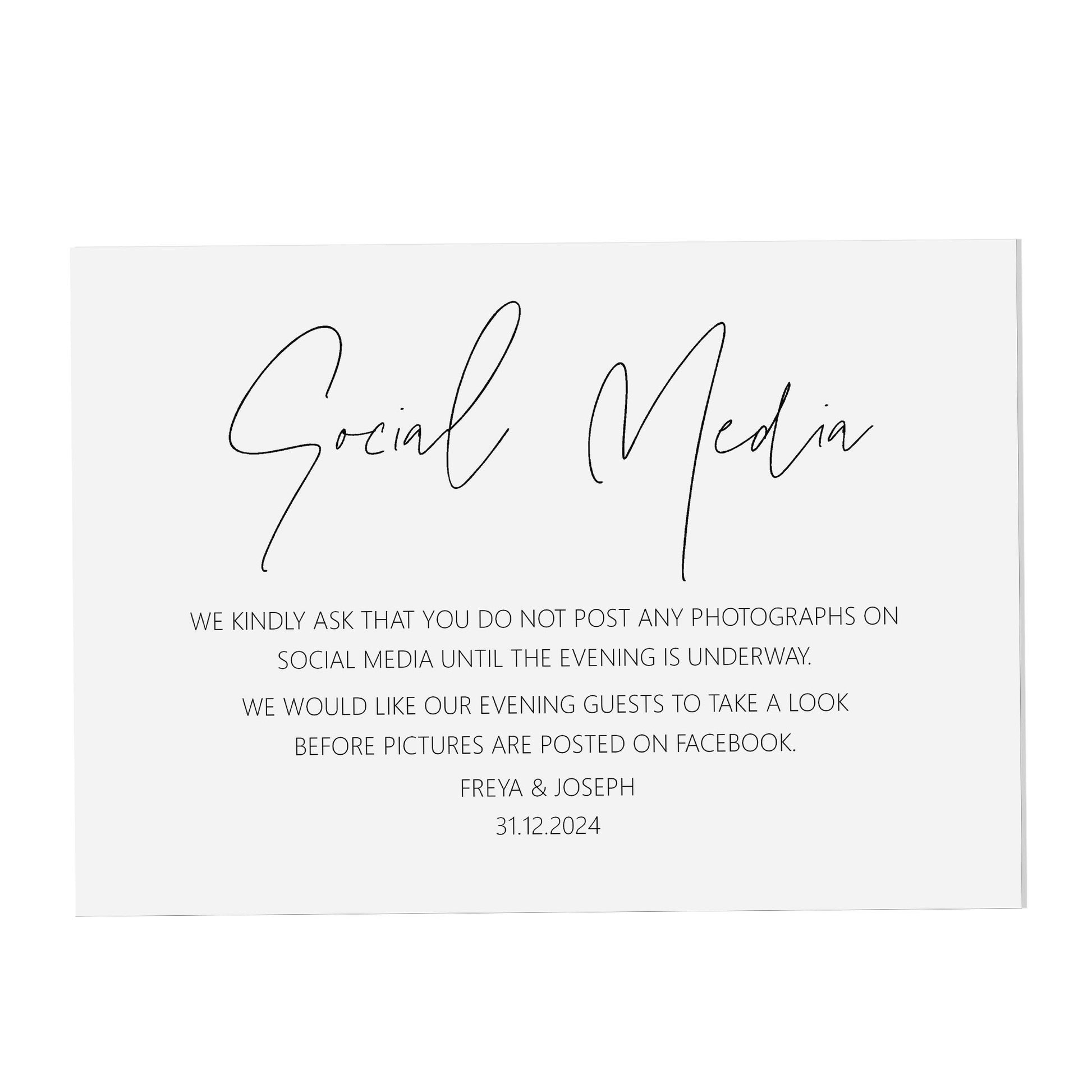 Wedding Sign - Social Media , Personalised Black & White A5, A4 Or A3 Sign