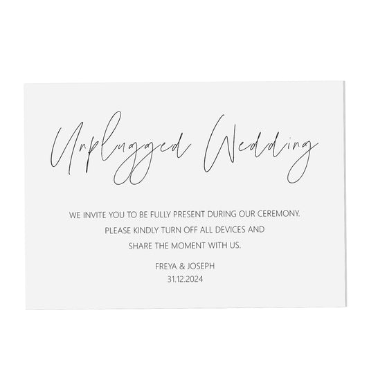 Wedding Sign - Unplugged Wedding Ceremony Sign, Personalised Black & White A5, A4 Or A3 Sign