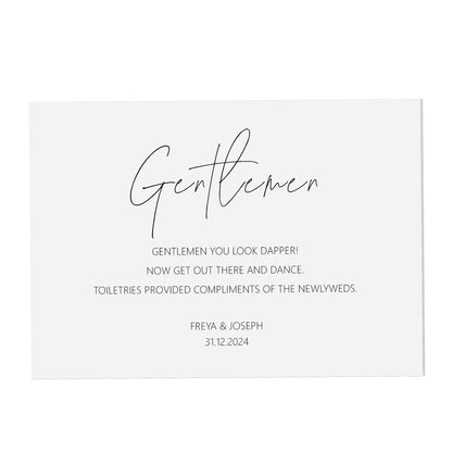 Wedding Sign - Gentlemen Toiletries , Personalised Black & White A5, A4 Or A3 Sign