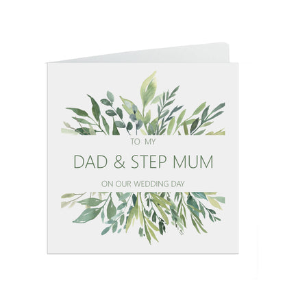 Dad & Step-Mum On Our Wedding Day Card - Greenery