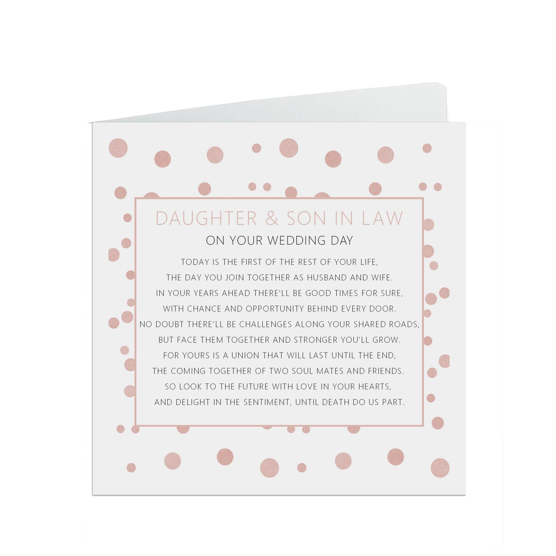 Daughter & Son In Law On Your Wedding Day Card, Rose Confetti 6x6 Inches With A White Envelope