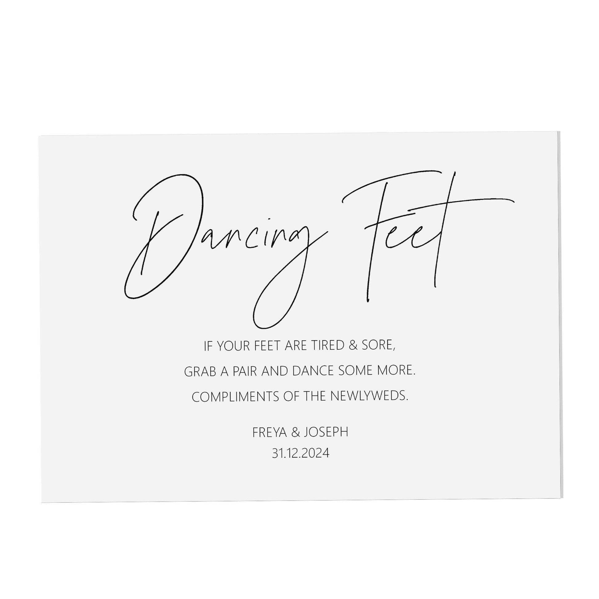 Wedding Sign - Dancing Feet Flip Flop , Personalised Black & White A5, A4 Or A3 Sign