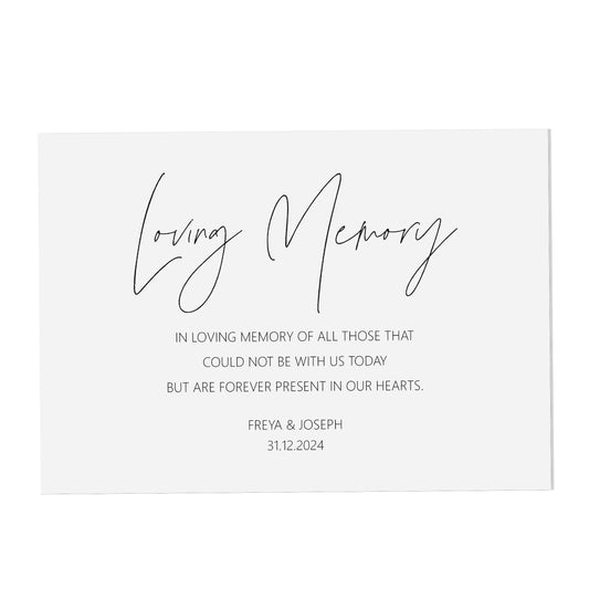 Loving Memory Remembrance Wedding Sign, Personalised Black & White A5, A4 Or A3 Sign