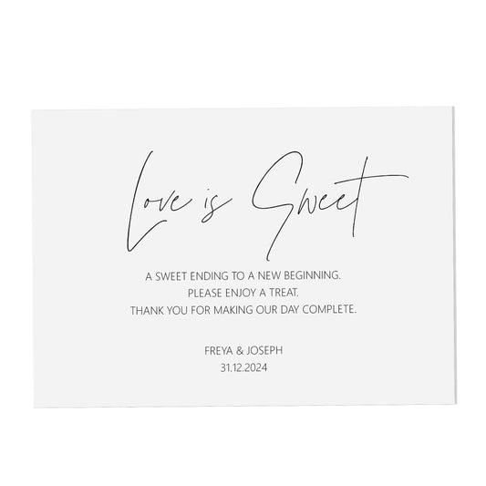 Love Is Sweet Wedding Sign, Personalised Black & White A5, A4 Or A3 Sign