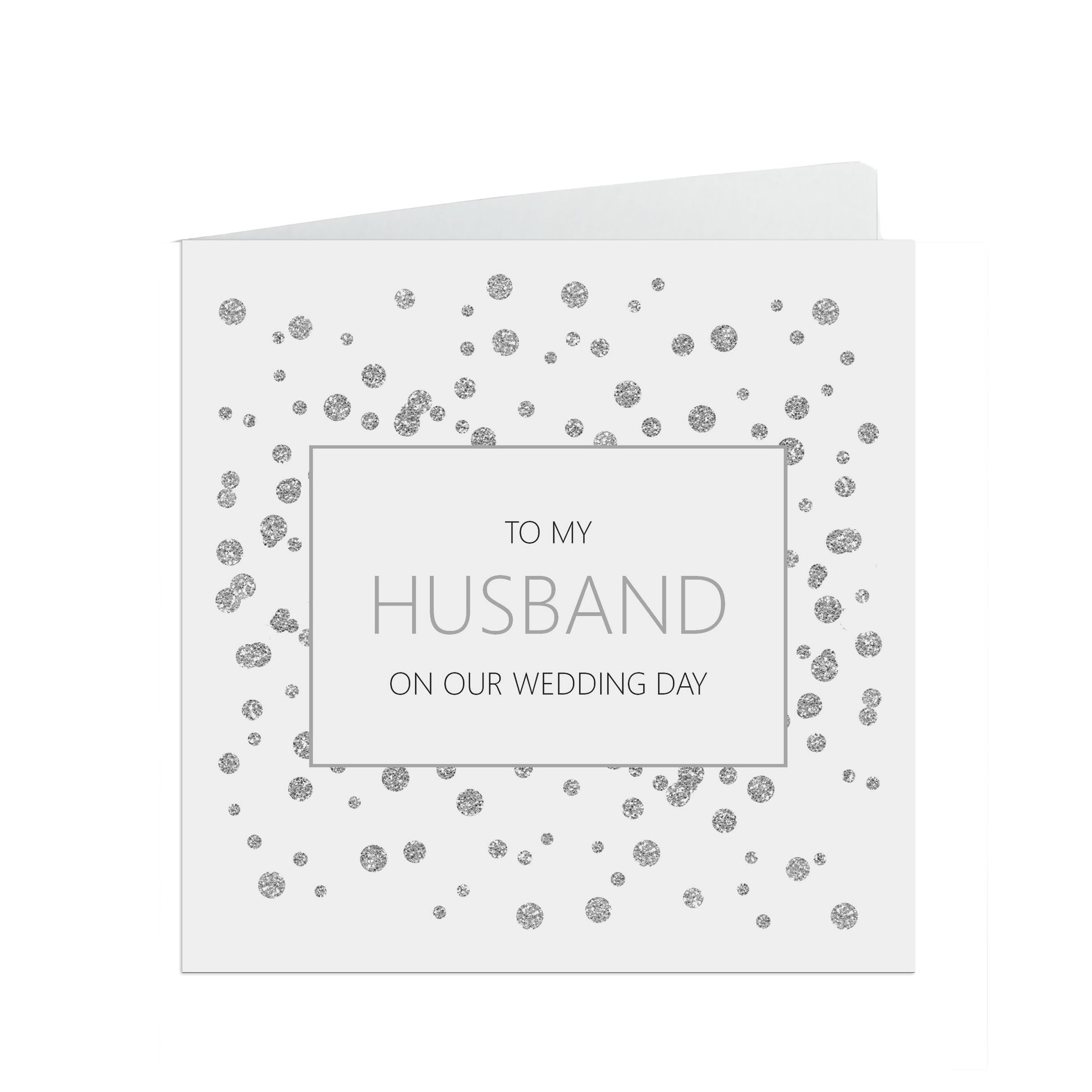 Husband On Our Wedding Day Card, Silver 6x6 Inches With A White Envelope
