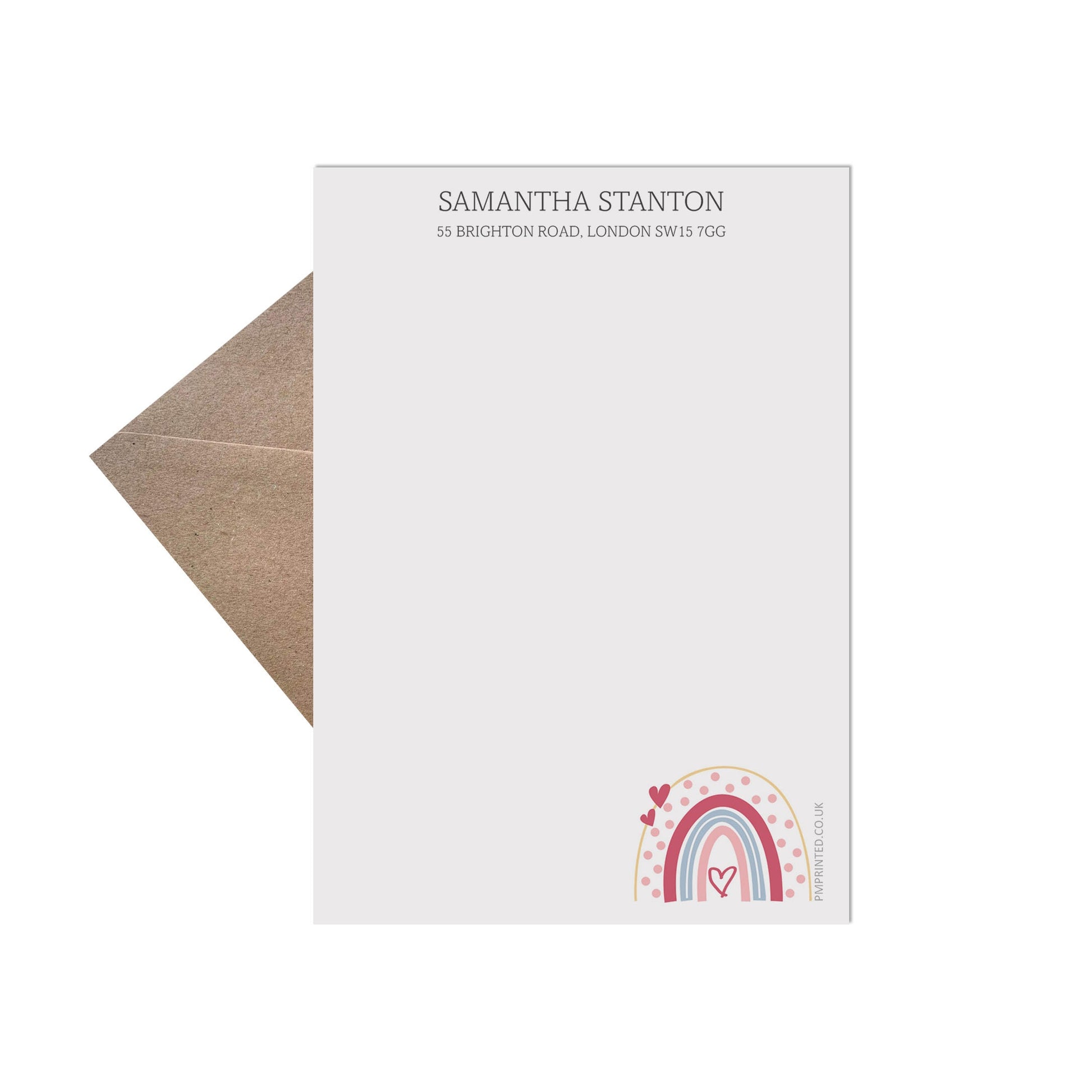 Personalised Rainbow Adult Letter Writing Set, 20 Sheets Of Writing Paper & 20 Kraft Envelopes - PMPrinted