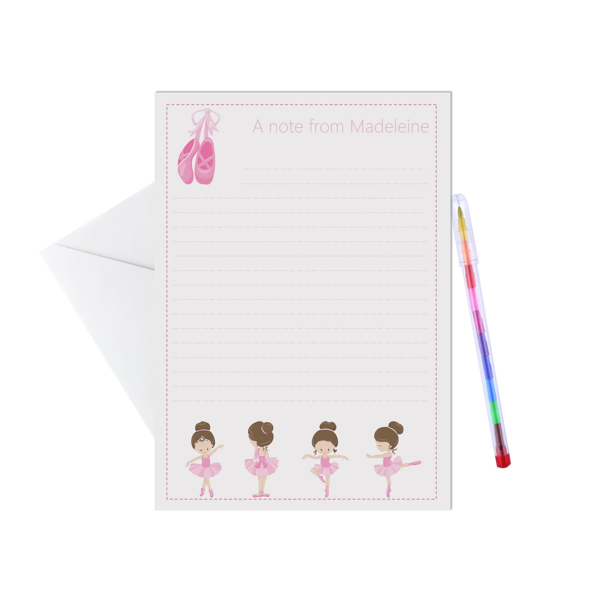 Ballet Dancer Personalised Letter Writing Set - 15 Sheets & Envelopes - Lots Of Designs