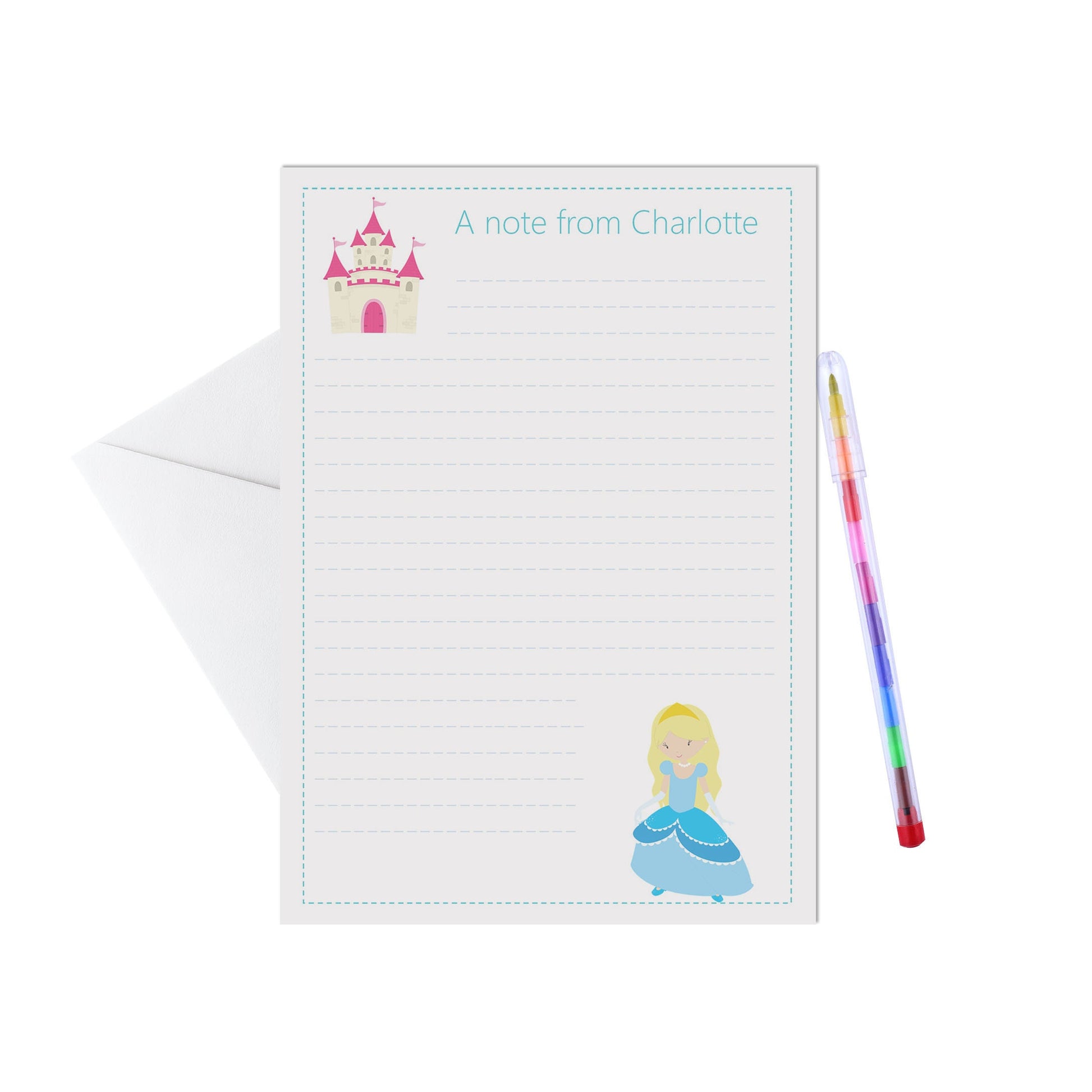 Princess Personalised Letter Writing Set - A5 Pack Of 15 Sheets & Envelopes - PMPrinted