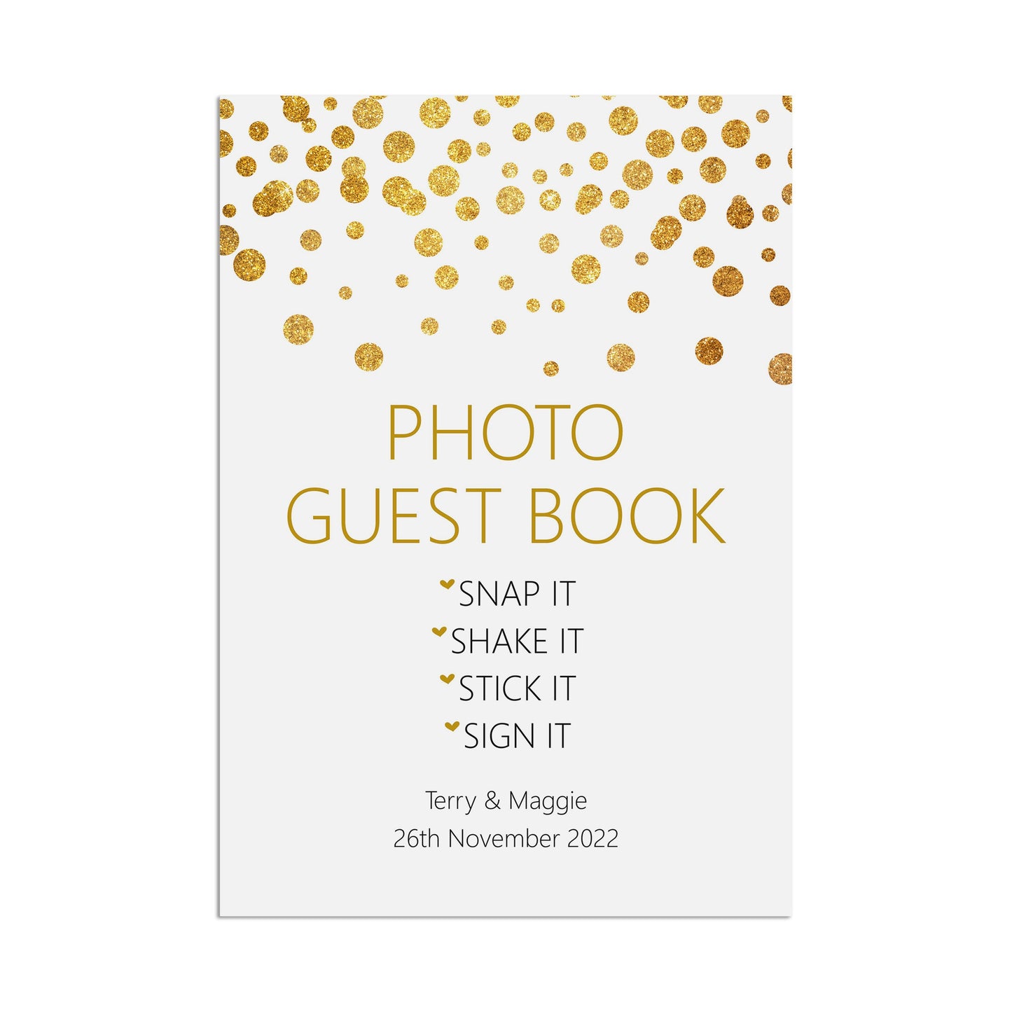 Wedding Sign - Photo Guest Book , Personalised Gold A5, A5 Or A3