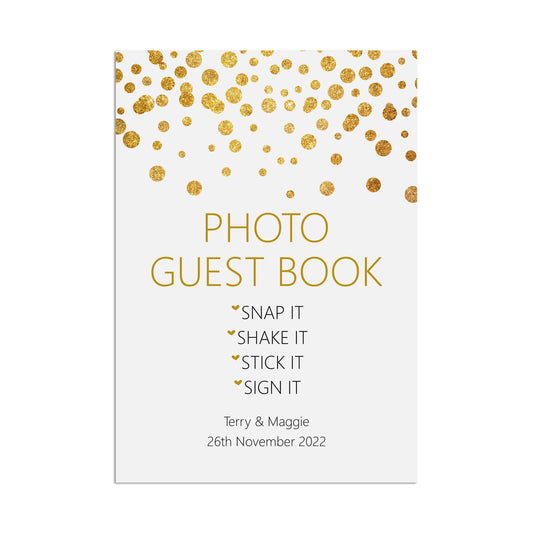 Wedding Sign - Photo Guest Book , Personalised Gold A5, A5 Or A3