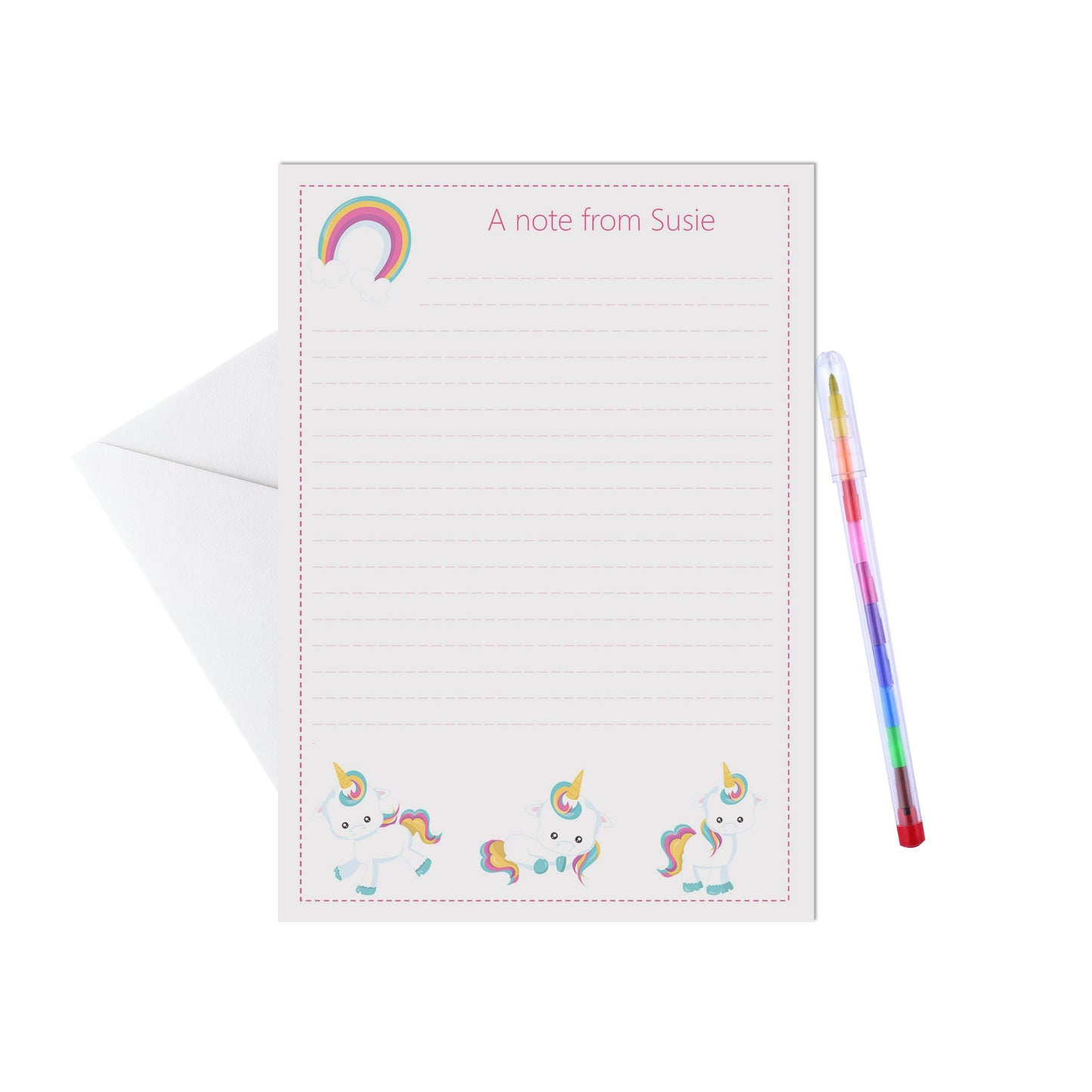 Unicorn Personalised Letter Writing Set - A5 Pack Of 15 Sheets & Envelopes - PMPrinted