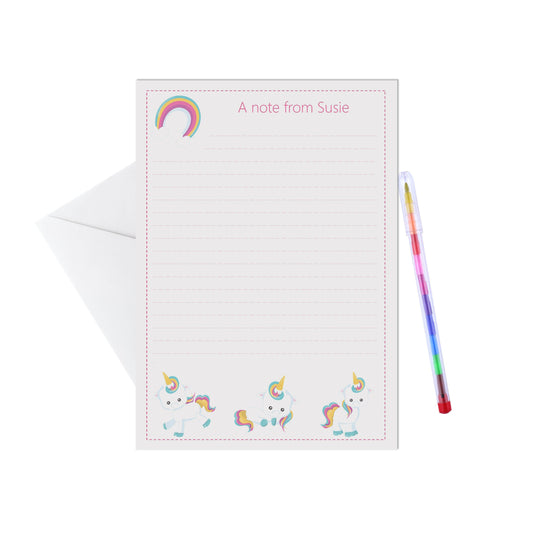 Unicorn Personalised Letter Writing Set - A5 Pack Of 15 Sheets & Envelopes - PMPrinted