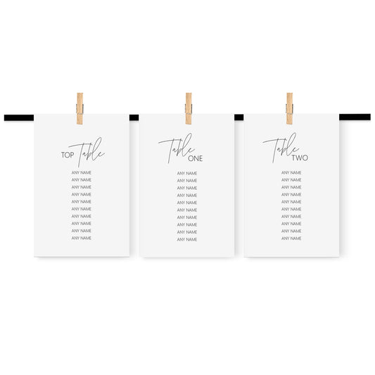 Black & White Wedding Table Plan Seating Hanging Cards - 3 Sizes Available