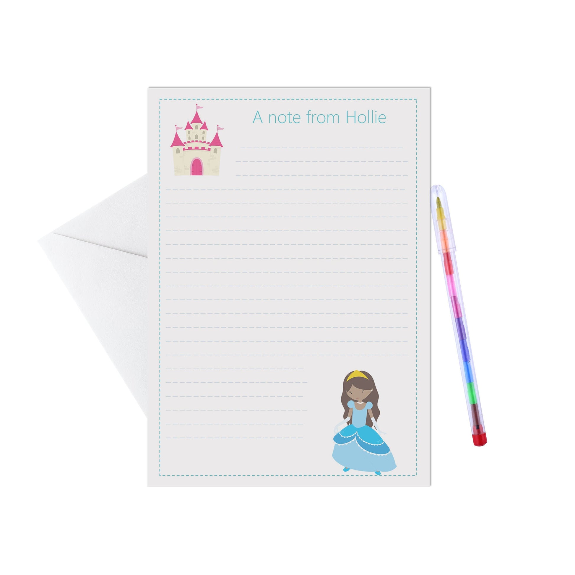 Princess Personalised Letter Writing Set - A5 Pack Of 15 Sheets & Envelopes - PMPrinted