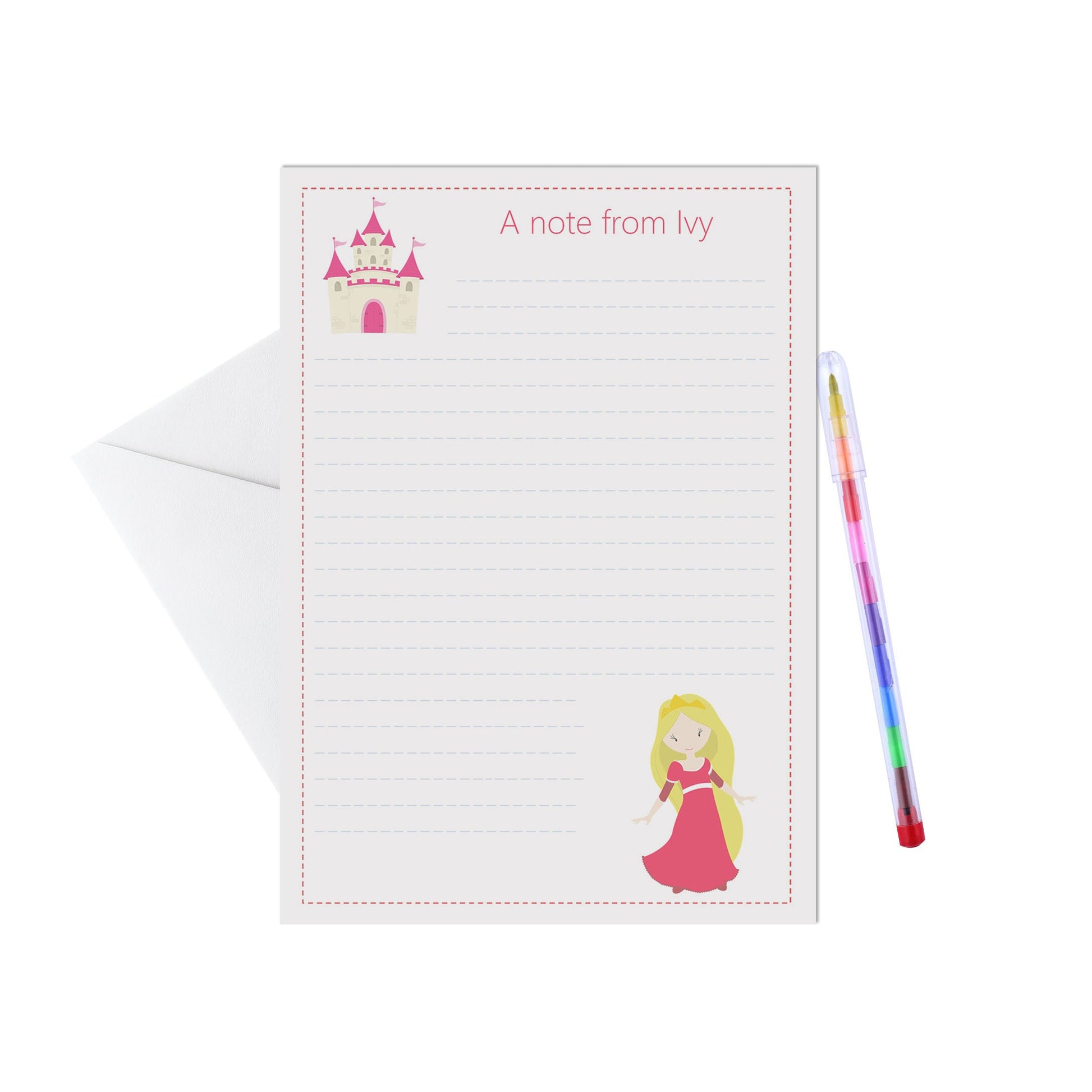 Princess Personalised Letter Writing Set - A5 Pack Of 15 Sheets & Envelopes - PMPrinted