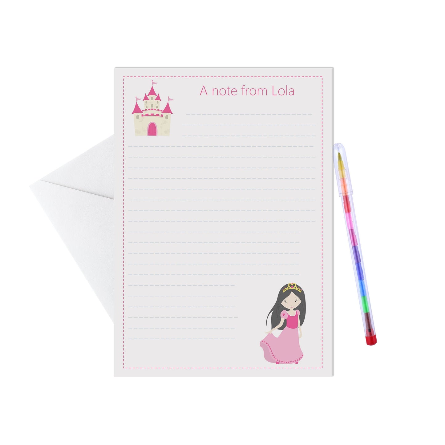 Princess Personalised Letter Writing Set - A5 Pack Of 15 Sheets & Envelopes - PMPrinted