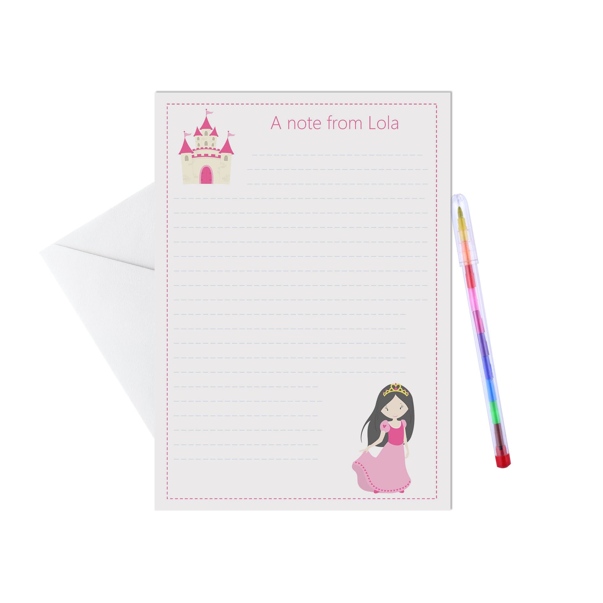 Princess Personalised Letter Writing Set - A5 Pack Of 15 Sheets & Envelopes - PMPrinted