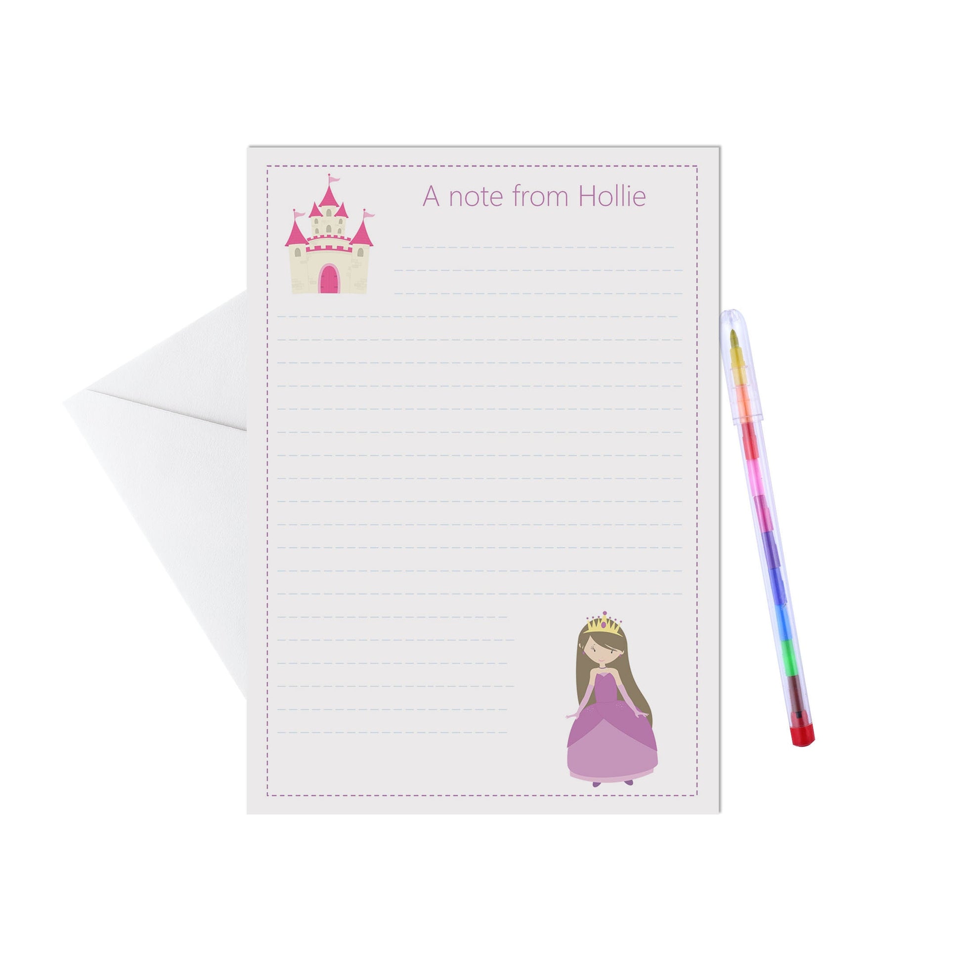 Princess Personalised Letter Writing Set - A5 Pack Of 15 Sheets & Envelopes - PMPrinted