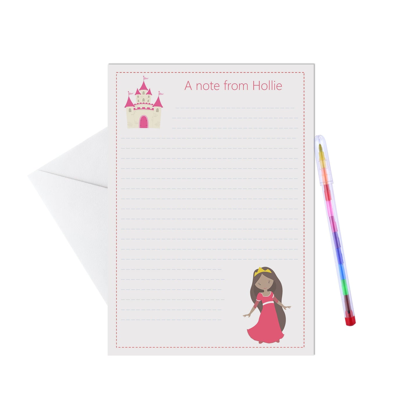 Princess Personalised Letter Writing Set - A5 Pack Of 15 Sheets & Envelopes - PMPrinted