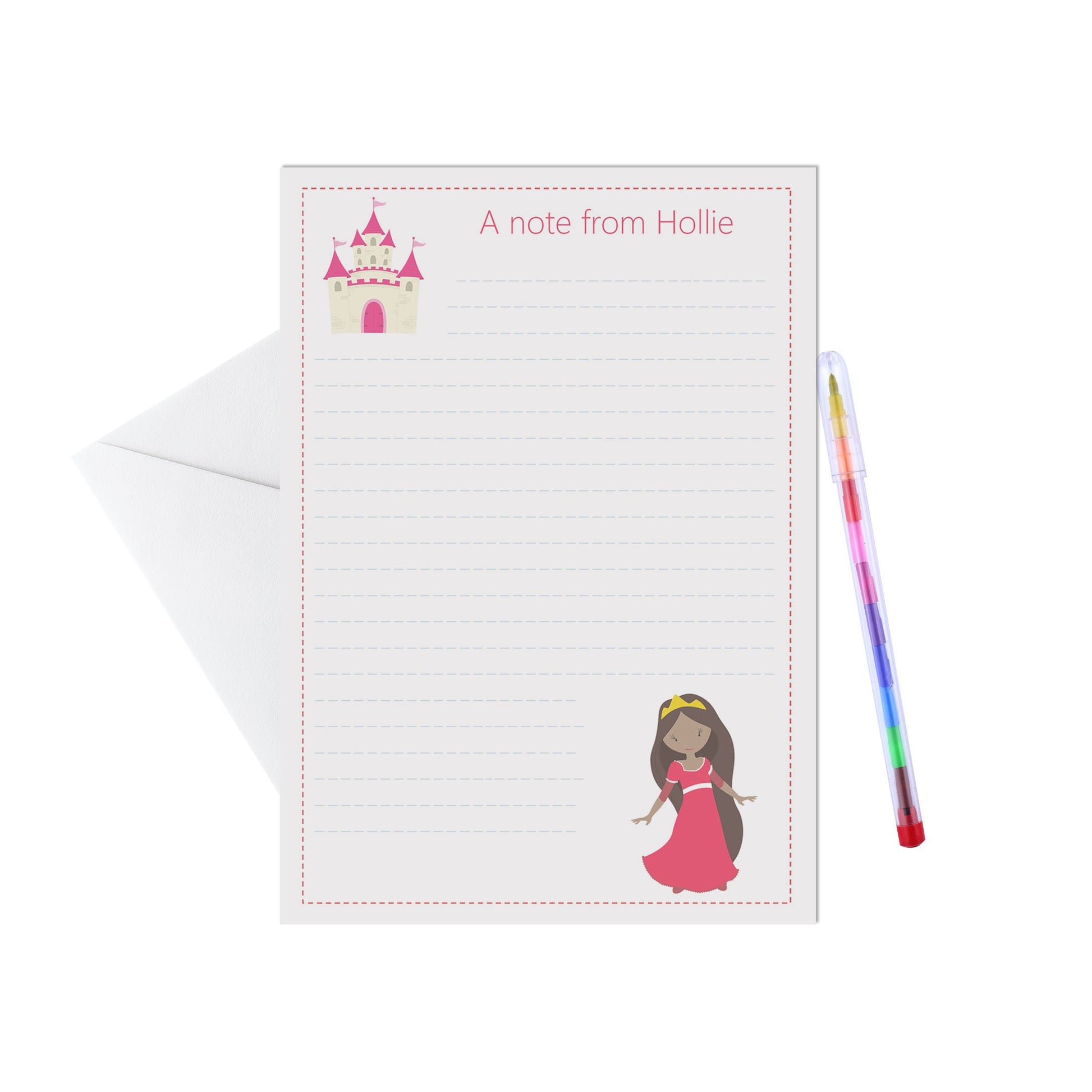 Princess Personalised Letter Writing Set - A5 Pack Of 15 Sheets & Envelopes - PMPrinted