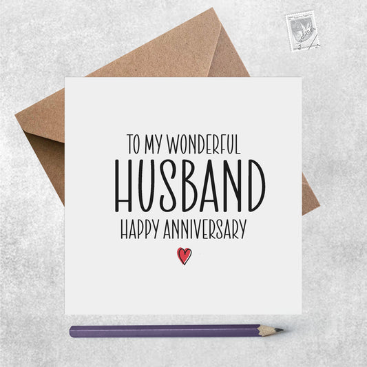 Husband Anniversary Card - To My Wonderful Husband With Red Heart