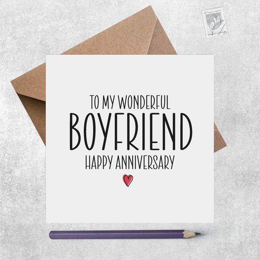 Boyfriend Anniversary Card - To My Wonderful Boyfriend With Red Heart