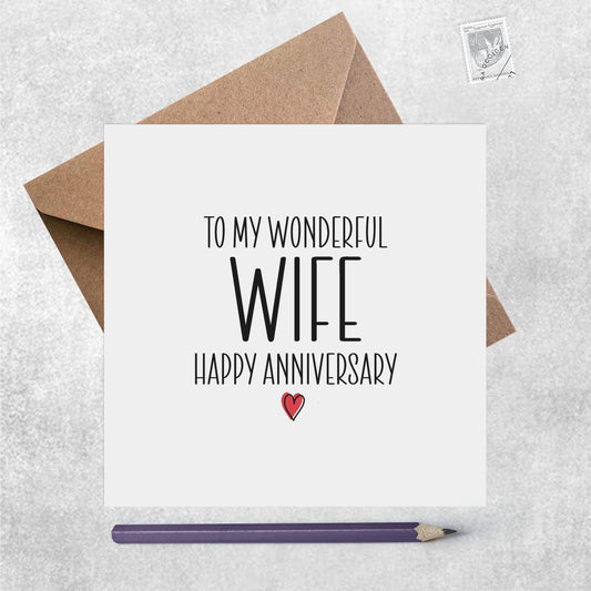Wife Anniversary Card - To My Wonderful Wife With Red Heart