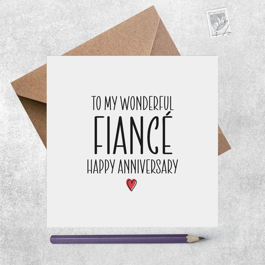 Fiancé Anniversary Card - To My Wonderful Fiancé With Red Heart