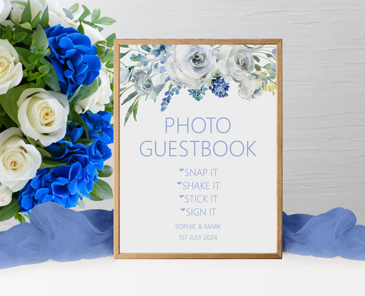 Photo Guest Book Wedding Sign - Blue Floral