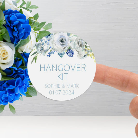 Hangover Kit Wedding Stickers - Blue Floral