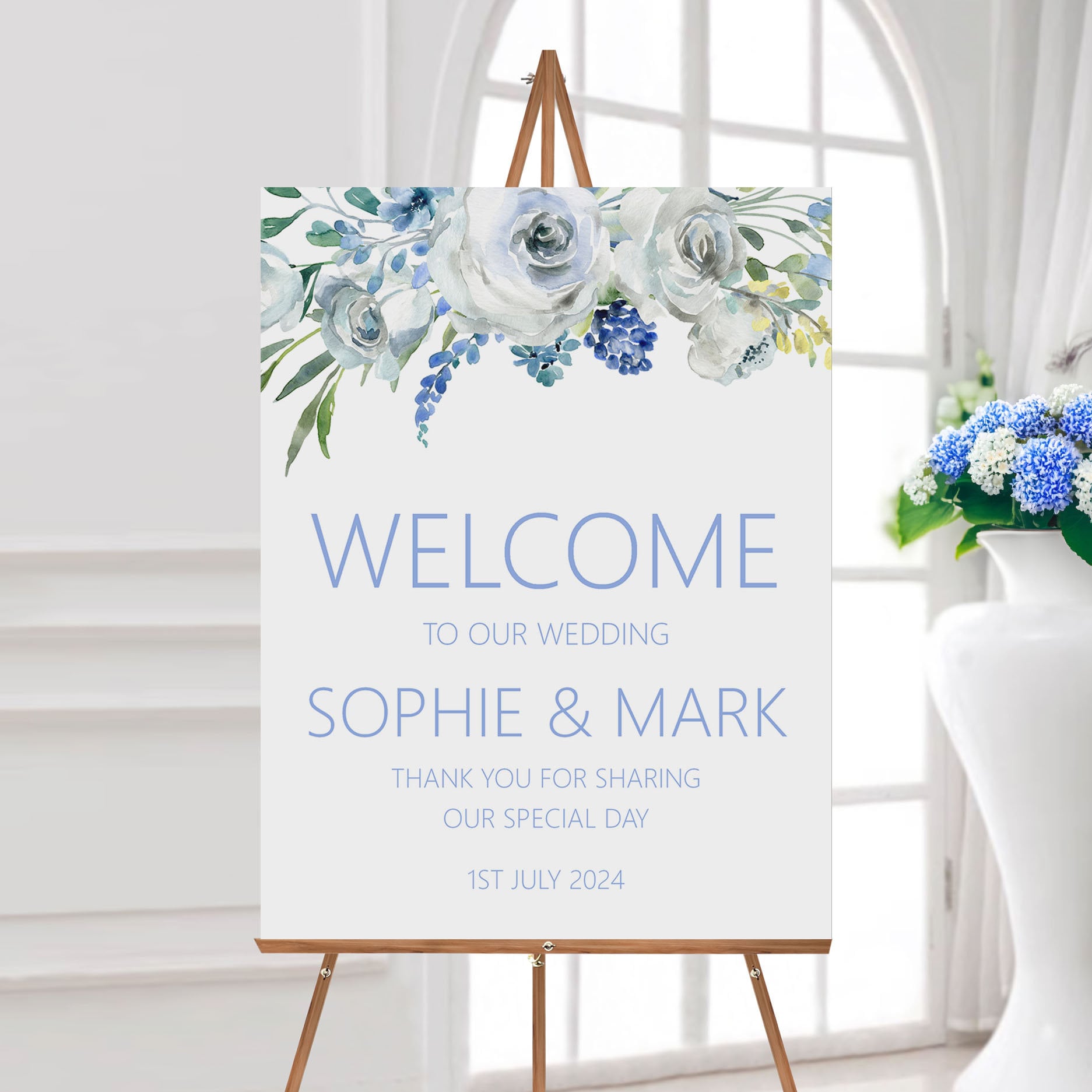 Welcome To Our Wedding Sign - Blue Floral