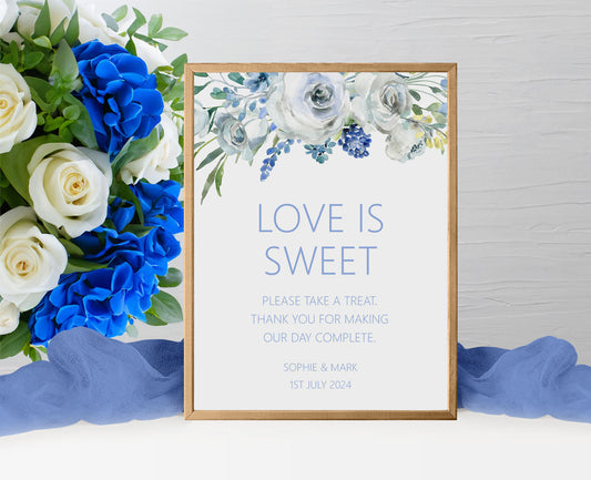 Love Is Sweet Wedding Sign - Blue Floral
