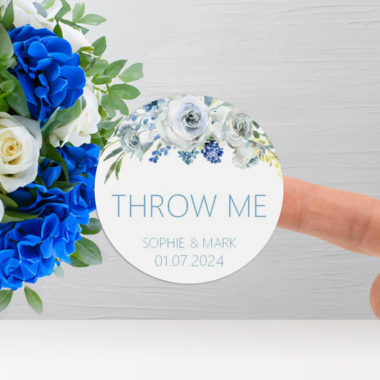 Throw Me Wedding Stickers - Blue Floral