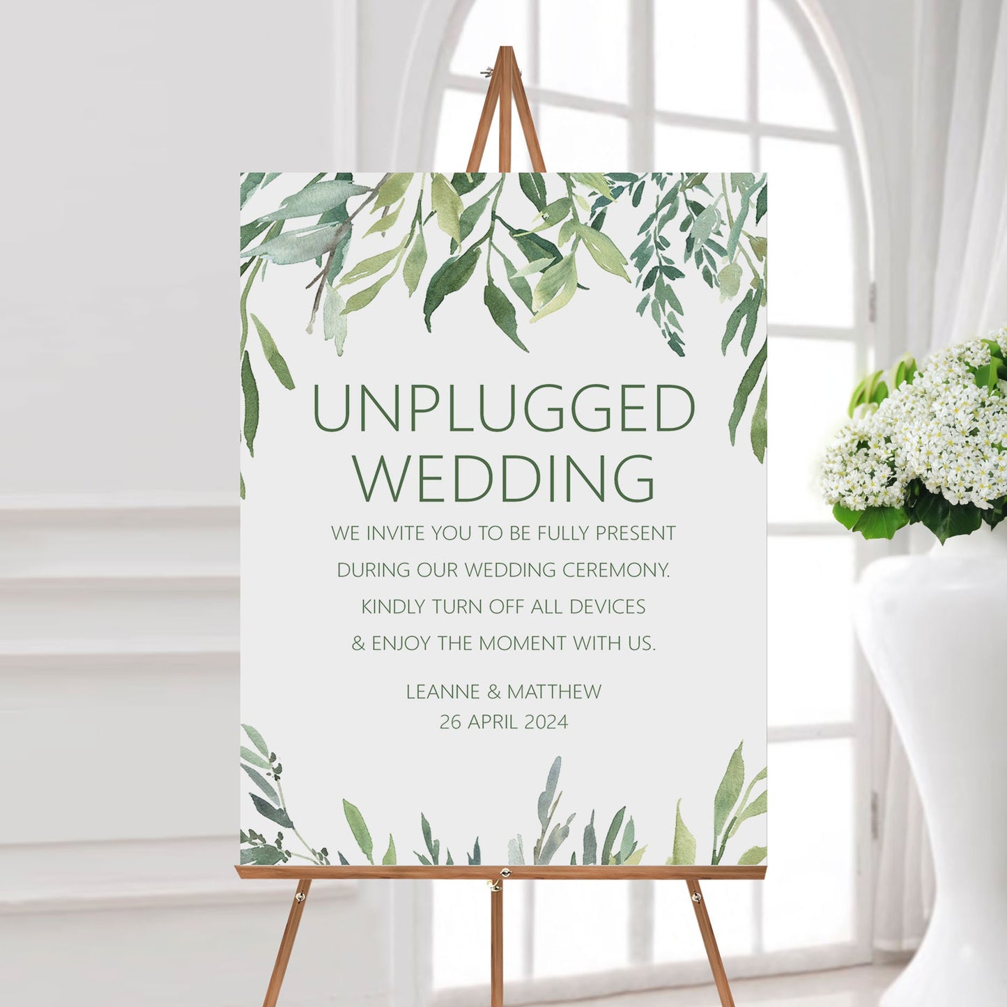 Unplugged Wedding Ceremony Wedding Sign - Greenery