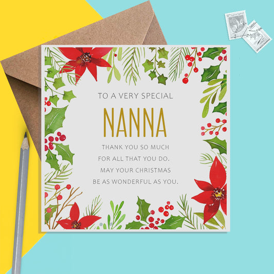 Nanna Christmas Card, Traditional Poinsettia Design - PMPrinted
